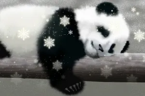 Cute Panda With Snow Flakes Wallpaper