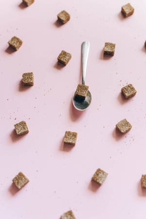 Cute Pastel Aesthetic Spoon And Cubes Wallpaper