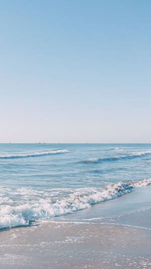 Cute Pastel Blue Aesthetic Beach With Blue Sky Wallpaper