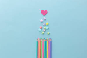 Cute Pastel Colors Heart And Stars Wallpaper