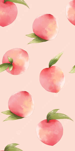 Cute Peach Whole Fruit Pattern Pink Background Wallpaper