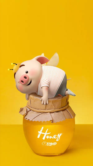 Cute Pig On Honey Jar Wallpaper