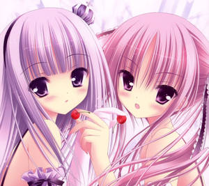 Cute Pink And Purple Anime Girls Wallpaper