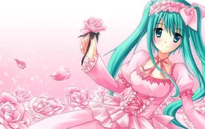 Cute Pink Anime Girl Blue Hair Wallpaper