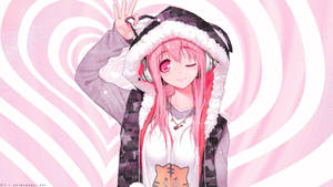 Cute Pink Anime Girl Hoodie Wallpaper