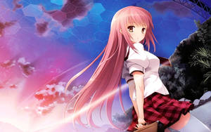 Cute Pink Anime School Girl Gaze Wallpaper
