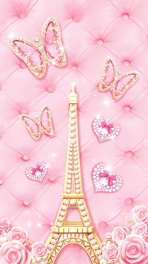 Cute Pink Butterfly And Eiffel Tower Wallpaper
