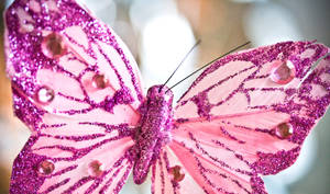 Cute Pink Butterfly With Glitters Wallpaper
