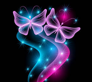 Cute Pink Butterfly With Pink And Blue Trail Wallpaper