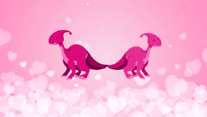 Cute Pink Dinosaur Back-to-back Hearts Wallpaper