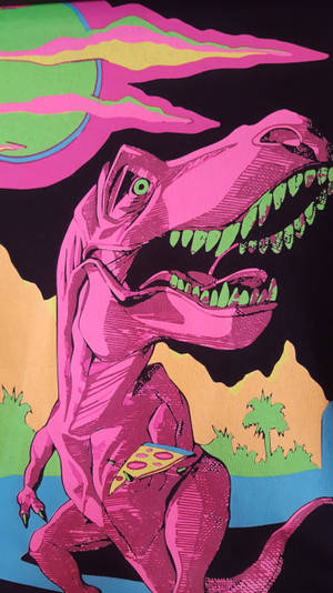 Cute Pink Dinosaur Holding Pizza Wallpaper