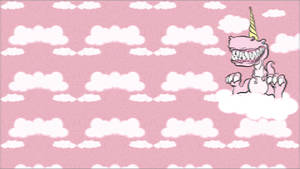 Cute Pink Dinosaur On Clouds Wallpaper