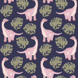 Cute Pink Dinosaur Sweet Sauropod Pattern Wallpaper