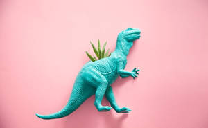 Cute Pink Dinosaur T-rex Plant Wallpaper