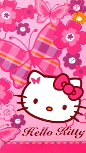 Cute Pink Hello Kitty Butterfly Flowers Wallpaper