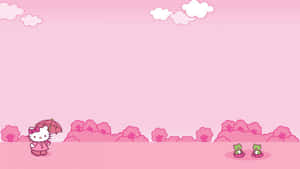 Cute Pink Hello Kitty Two Frogs Wallpaper