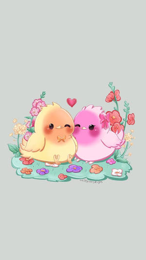Cute Pink Love Birds Wallpaper