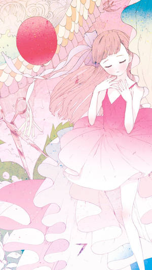 Cute Pink Nature Girl Art Wallpaper