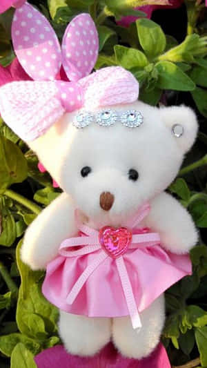 Cute Pink Teddy Bear Valentines Wallpaper