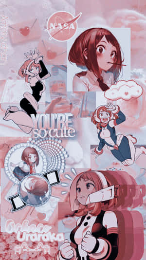 Cute Pink Uraraka Aesthetic Collage Wallpaper