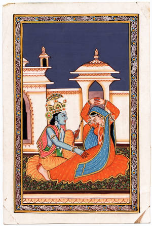 Cute Radha Krishna Ancient Art Wallpaper