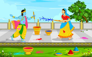 Cute Radha Krishna Colorful Art Wallpaper
