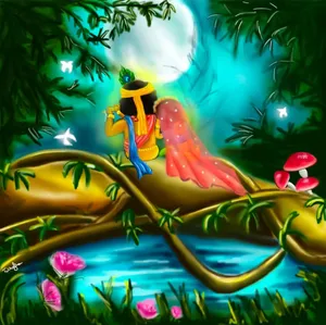 Cute Radha Krishna Full Moon Wallpaper