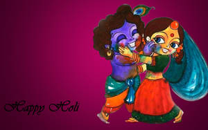 Cute Radha Krishna Maroon Background Wallpaper