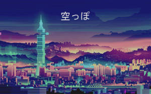 Cute Retro Anime Aesthetic Cityscape Wallpaper