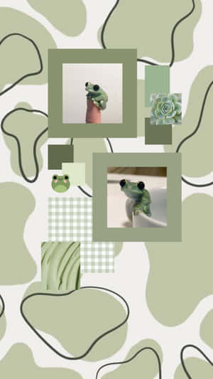 Cute Sage Green Frogs In A Frame Wallpaper