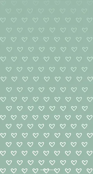 Cute Sage Green Hearts Pattern Wallpaper
