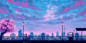 Cute Simple Aesthetic Pink Sky City Desktop Wallpaper