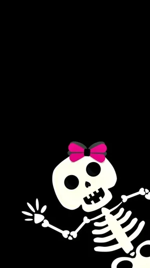 cute skeleton with a pink ribbon