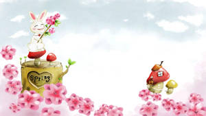 Cute Spring Cartoon Bunny House Wallpaper