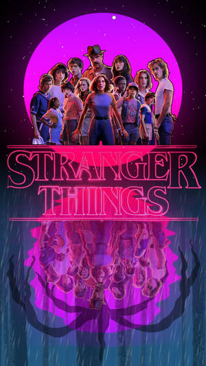 Cute Stranger Things Pink Moon Poster Wallpaper
