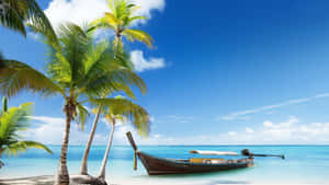Cute Summer Beach Boat Wallpaper