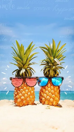 Cute Summer Beach Pineapples In Sunglasses Wallpaper