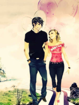 Cute Teen Cartoon Couple Wallpaper