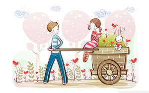 Cute Valentine's Day Garden Romance Wallpaper