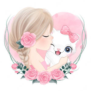 Cute Woman Kissing Cat Wallpaper