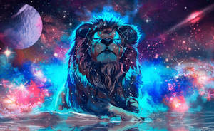 Cyan Galaxy Lion Wallpaper