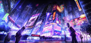 Cyberpunk City Purple Streets Japan Wallpaper
