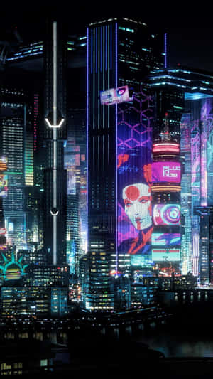 Cyberpunk Cityscape Night Lights Wallpaper