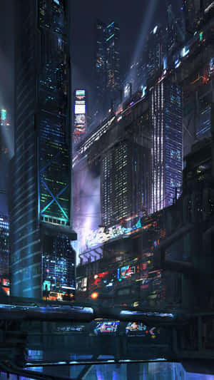 Cyberpunk Cityscape Night View Wallpaper