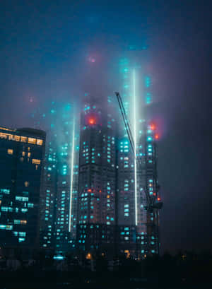 Cyberpunk Inspired Skyscrapersat Night Wallpaper