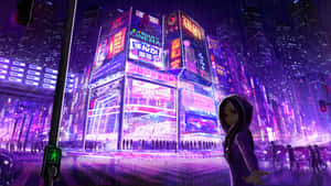 Cyberpunk Laptop With Girl Touring Someone Wallpaper