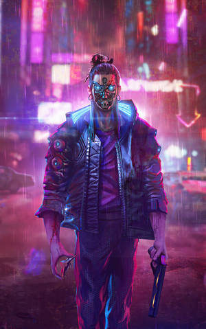 Cyberpunk Male Android Mercenary Wallpaper