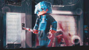 Cyberpunk Minecraft Crossover Art Wallpaper