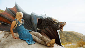 Daenerys Targaryen Dragon On Rocks Wallpaper