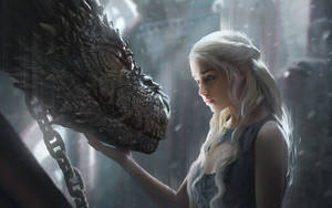 Daenerys Targaryen Looking At Dragon Wallpaper